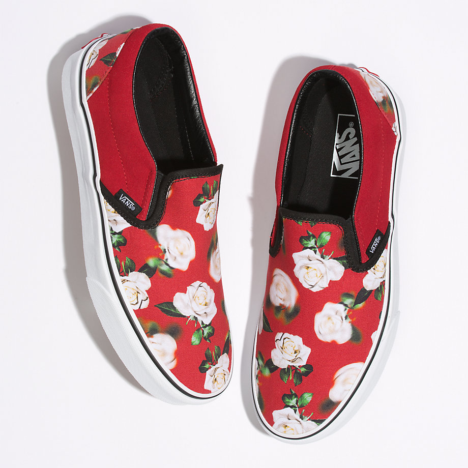 Vans Bayan Kaykay Ayakkabısı Romantic Floral Slip-On Kırmızı/Beyaz | 94811-617